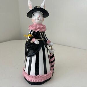 Charming Easter Black, White and Pink Striped Bunny Figurine NWT